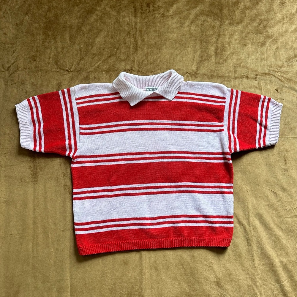 🍭 VINTAGE 80s STRIPED COLLARED KNIT SHORT SLEEVE SWEATER 🍭